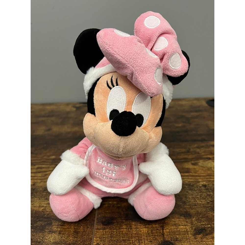 Disney Parks Baby's 1st Christmas Minnie Mouse Santa Plush Pink Holiday
